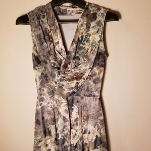 Unique Muted Floral Cowl Neck Skater Dress